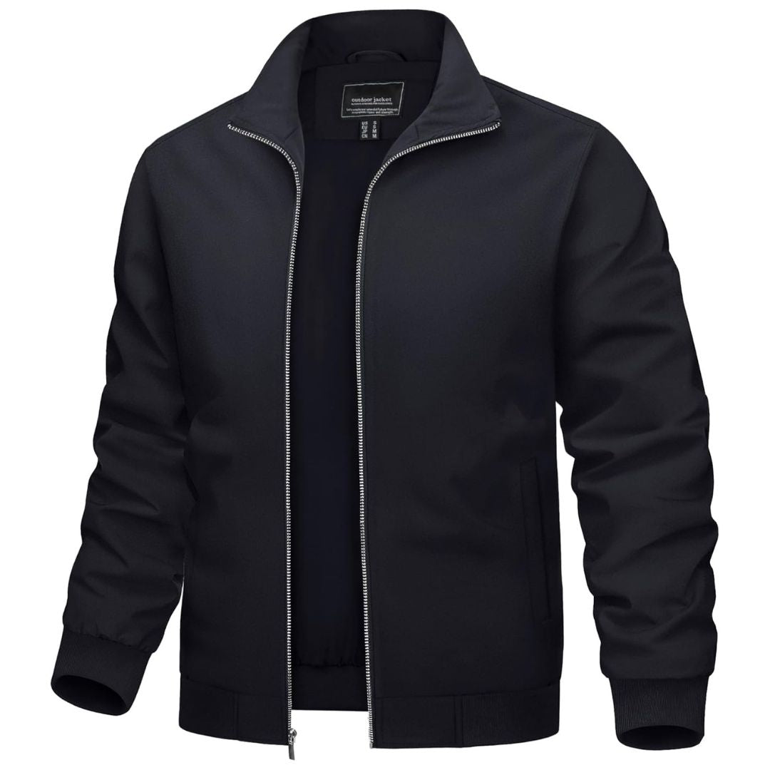 Men's lightweight bomber jacket stand-up collar breathable windbreaker casual outdoor polyester