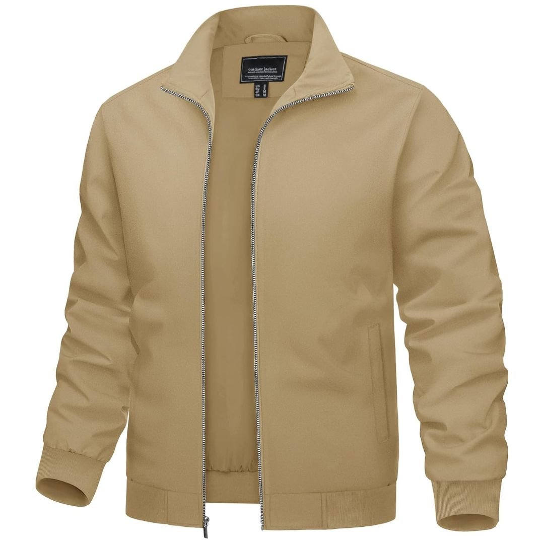 Men's lightweight bomber jacket stand-up collar windbreaker breathable casual outdoor polyester