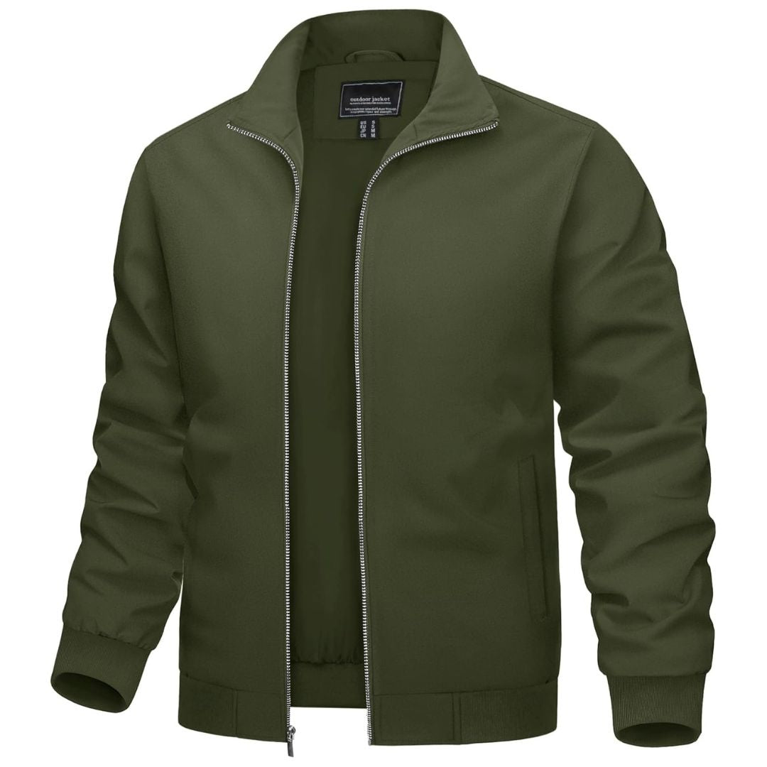 Men's lightweight bomber jacket stand-up collar windbreaker breathable casual outdoor polyester