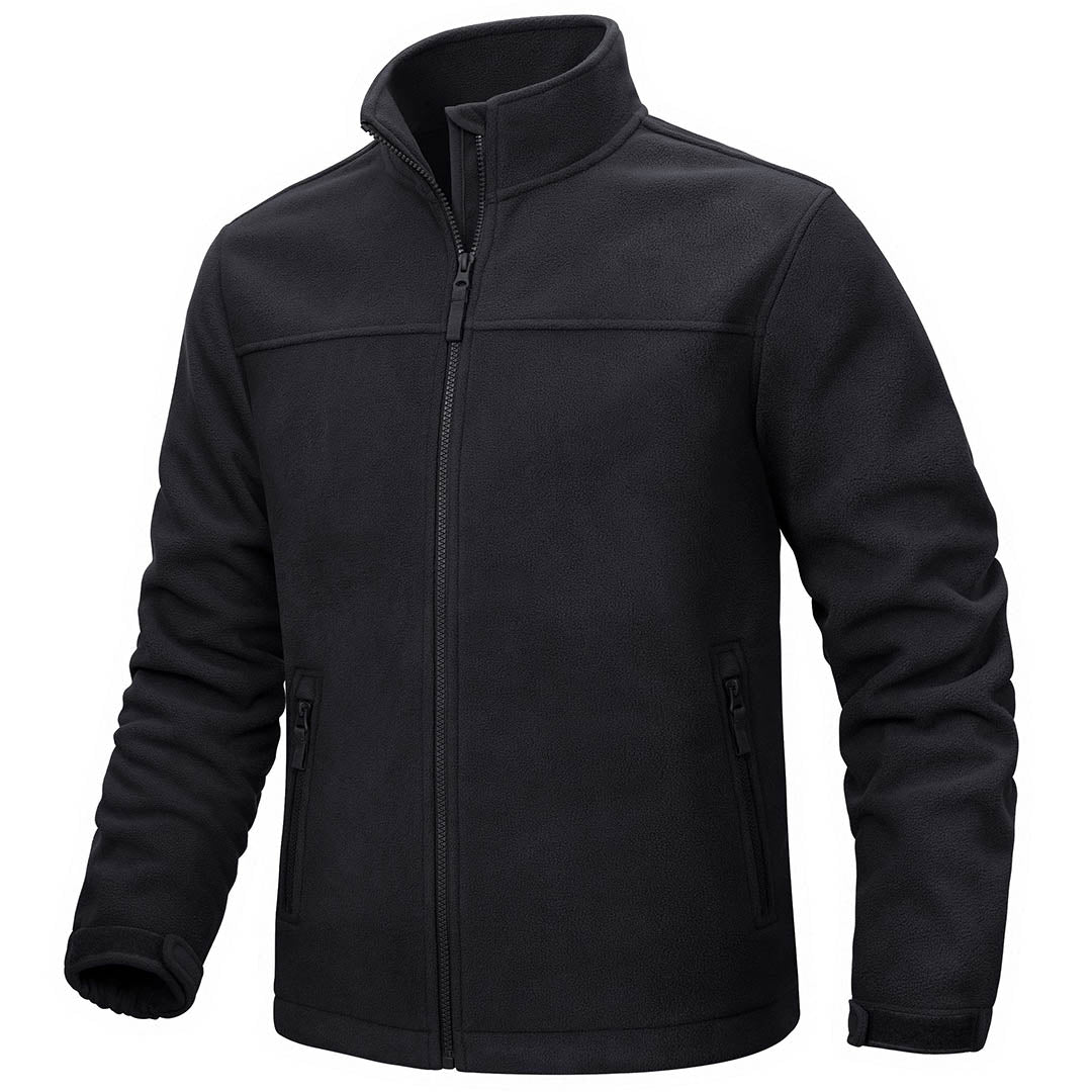 Men's lightweight full-zip fleece jacket with 4 pockets, soft polar polyester, casual cold weather layer