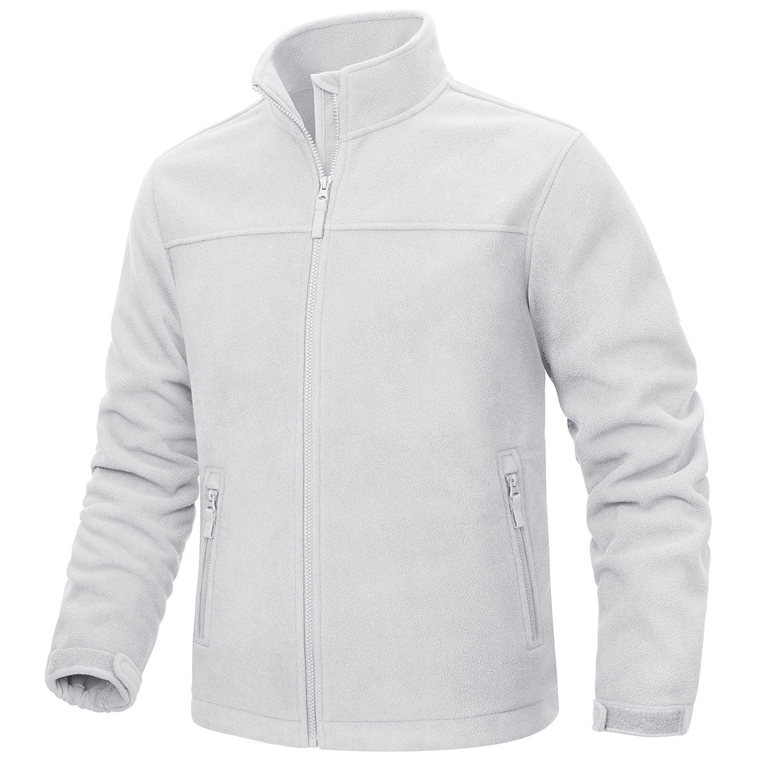 Men's lightweight full-zip fleece jacket with 4 pockets, soft polar polyester, casual cold weather layer