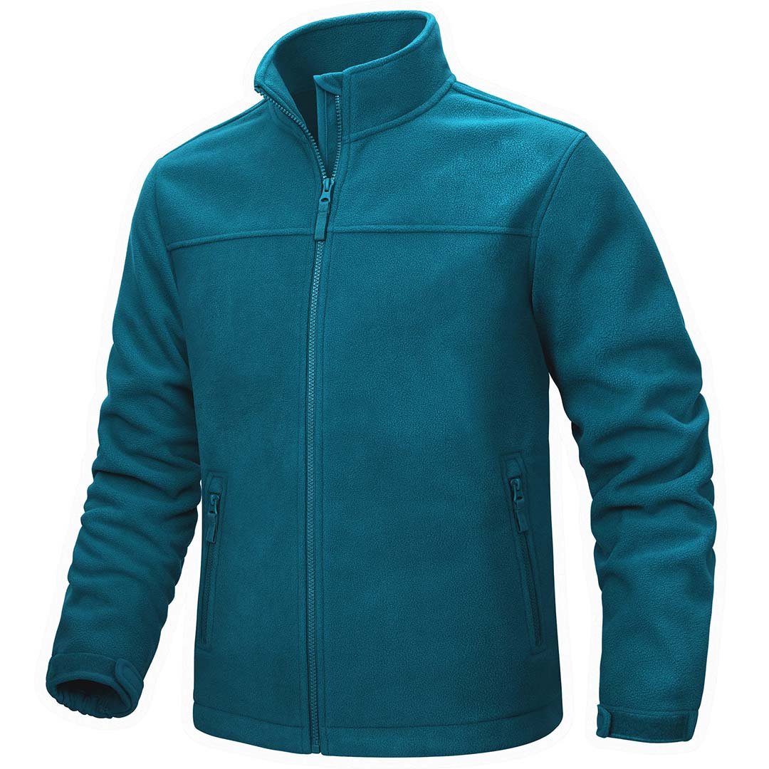 Men's lightweight full-zip fleece jacket with 4 pockets, soft polar fleece, casual cold weather layer