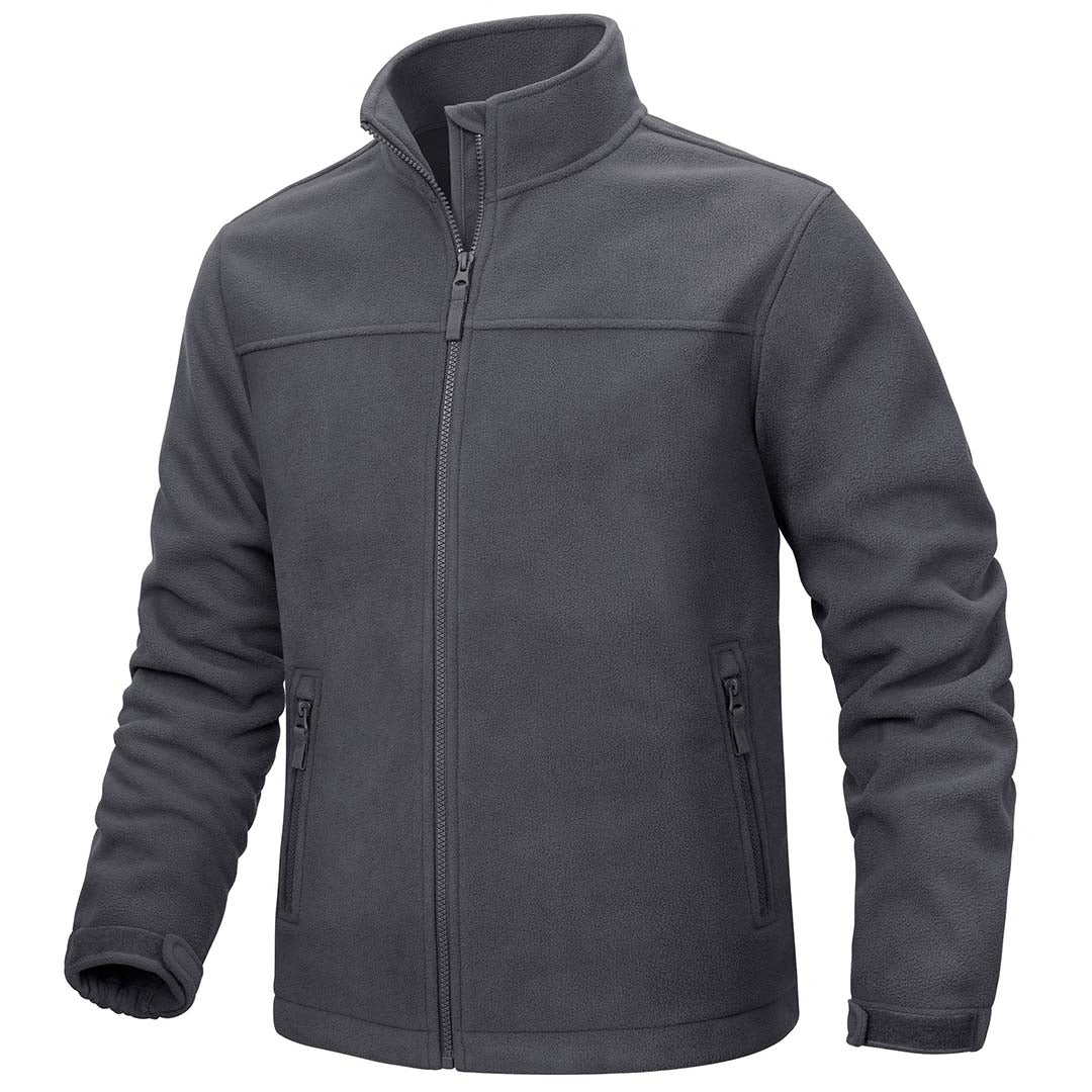 Men's lightweight full-zip fleece jacket with 4 pockets, soft polar fleece, casual cold weather layer