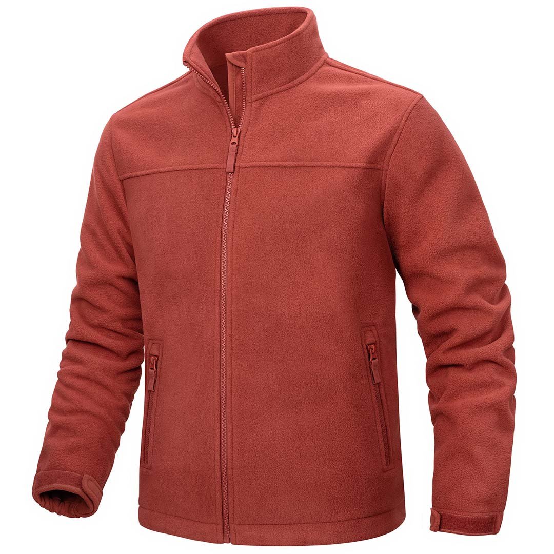 Men's lightweight full-zip fleece jacket with 4 pockets, soft polar polyester, casual cold weather layer