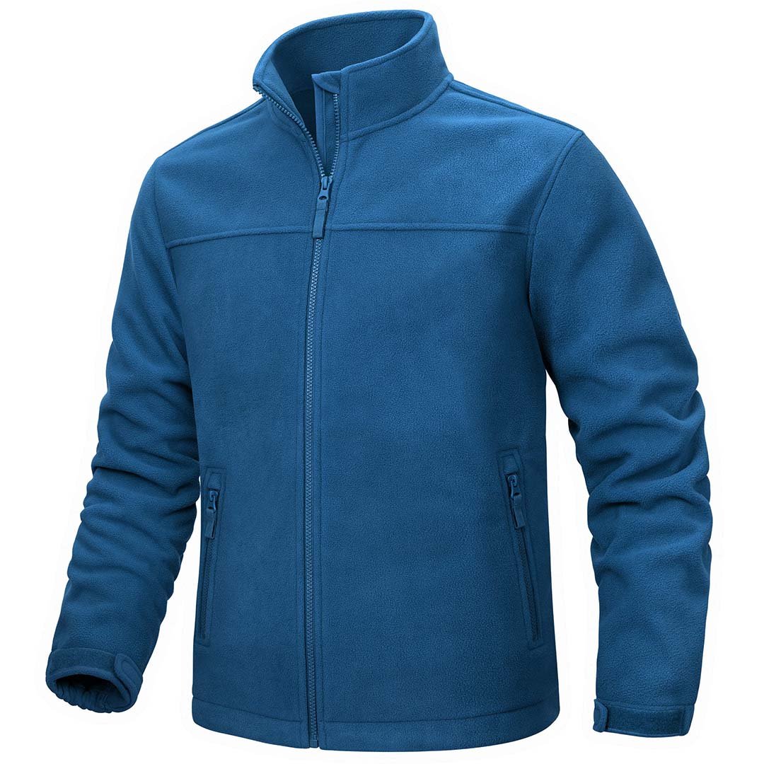 Men's lightweight full-zip fleece jacket, soft polar polyester, 4-pocket casual cold weather layer