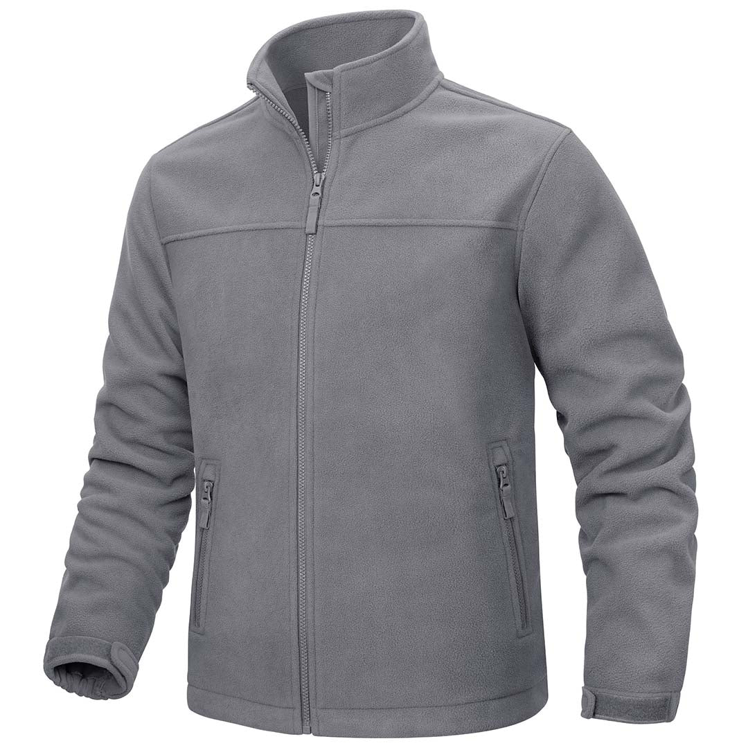 Men's lightweight full-zip fleece jacket with 4 pockets, soft polar fleece, casual cold weather layer