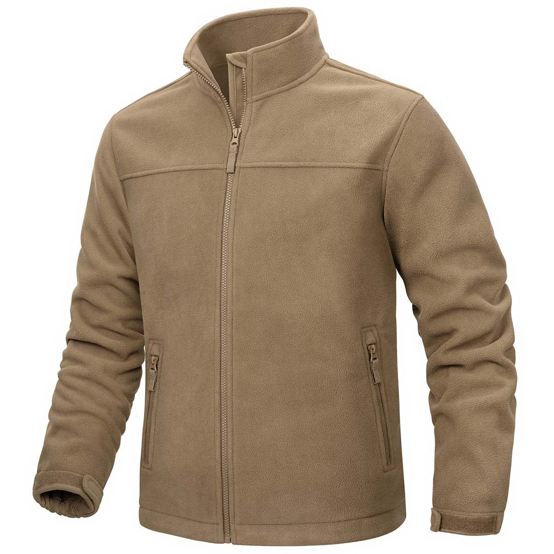 Men's lightweight full-zip fleece jacket with 4 pockets, soft polar fleece, casual cold weather layer
