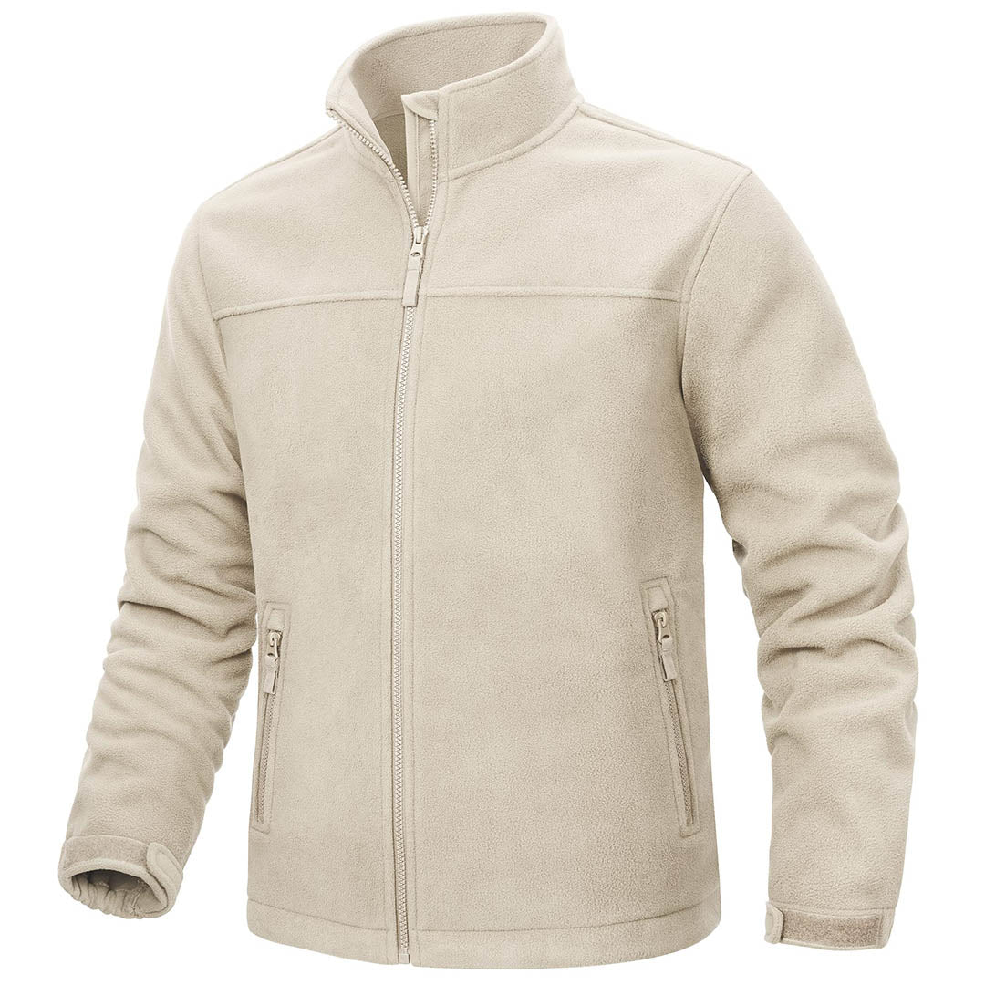 Men's lightweight full-zip fleece jacket with 4 pockets, soft polar polyester, cold weather casual fit