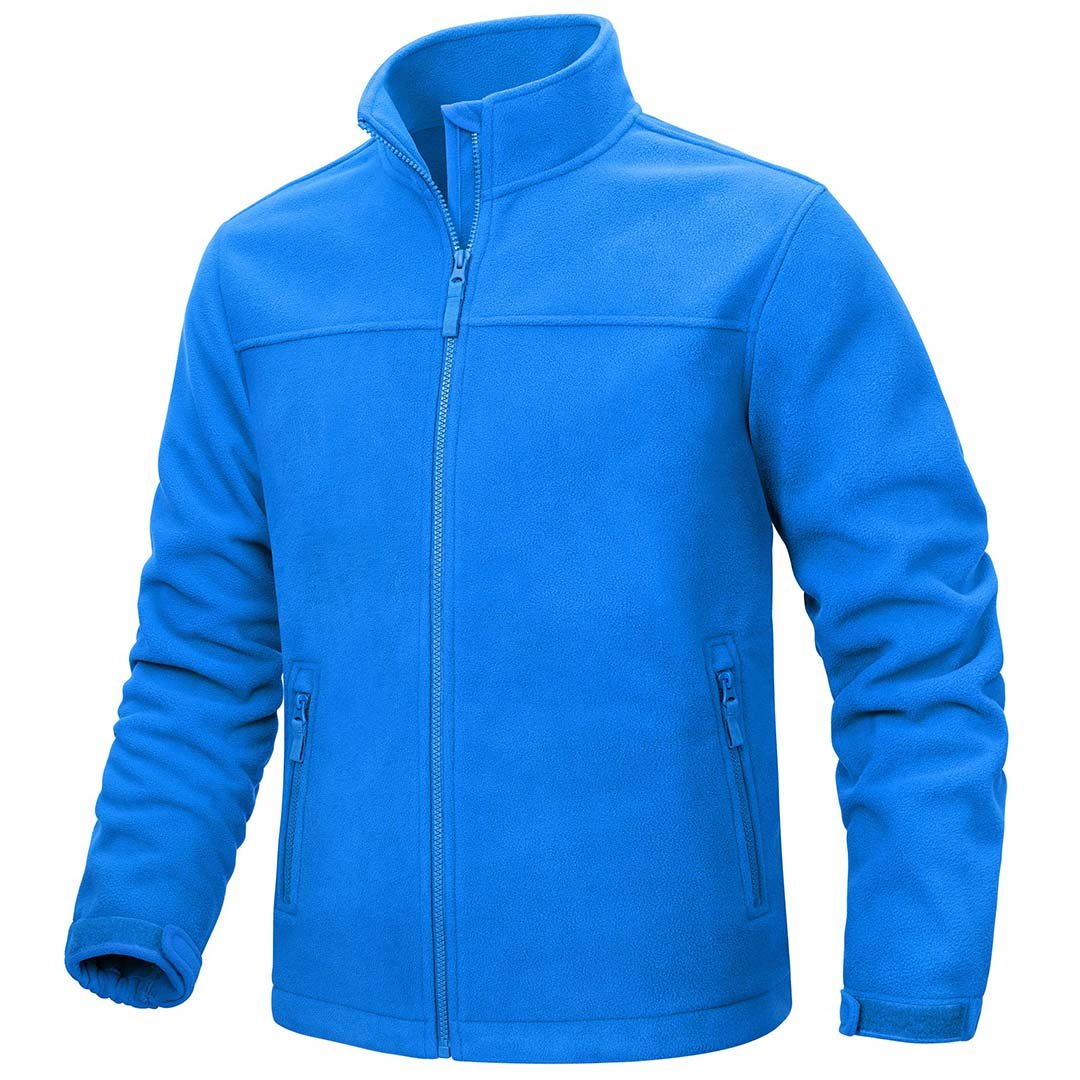 Men's lightweight full-zip fleece jacket with 4 pockets, soft polar fleece, casual cold weather layer