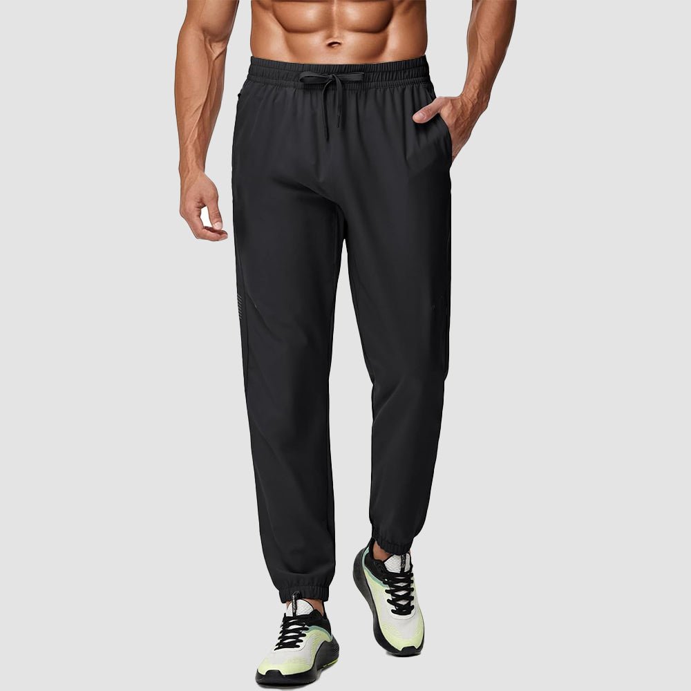 Men's lightweight tapered hiking joggers, quick-dry UPF 50 reflective pants with adjustable waistband