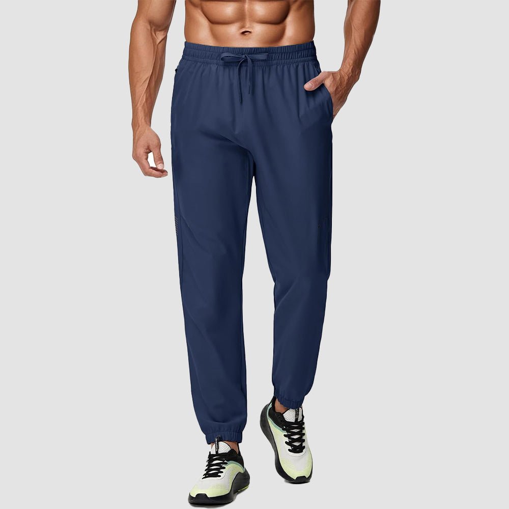 Men's lightweight tapered hiking joggers, quick-dry UPF 50 reflective pants with adjustable waistband
