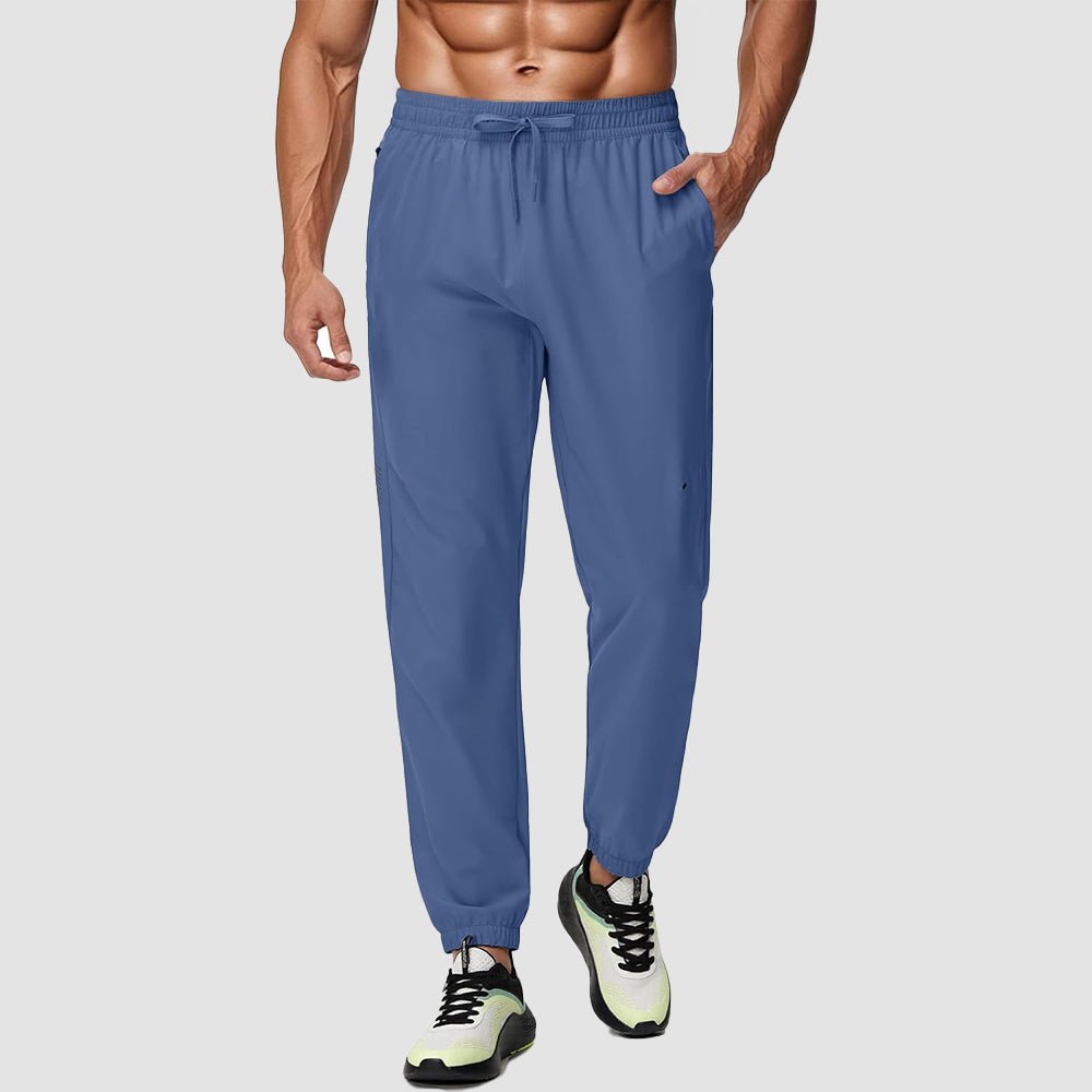 Men's lightweight UPF 50 quick-dry hiking joggers tapered leg reflective details adjustable waistband gray