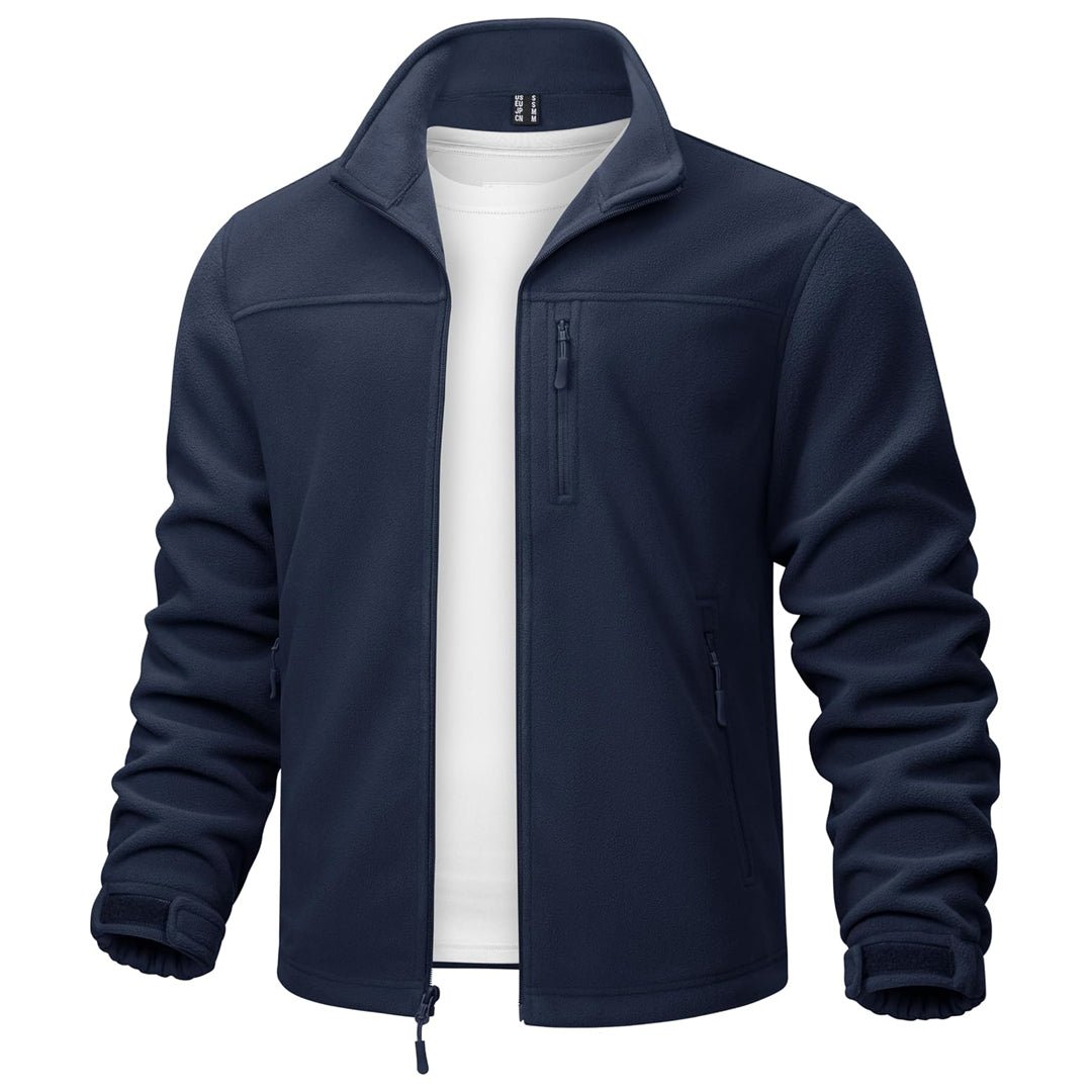 Men's lightweight polar fleece jacket windproof stand-up collar hiking outdoor gray slim fit