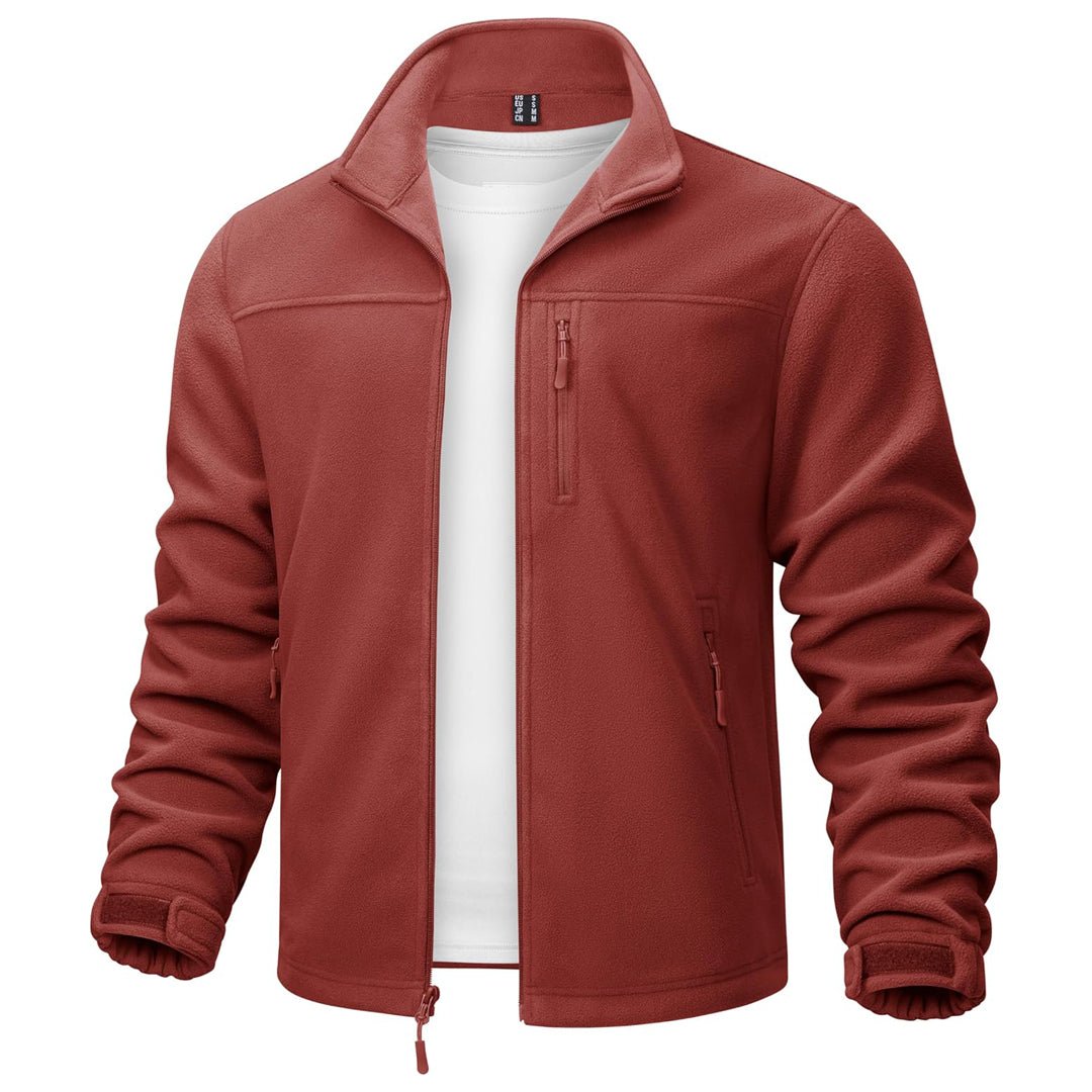 Men's lightweight polar fleece jacket windproof stand-up collar hiking outdoor casual wear