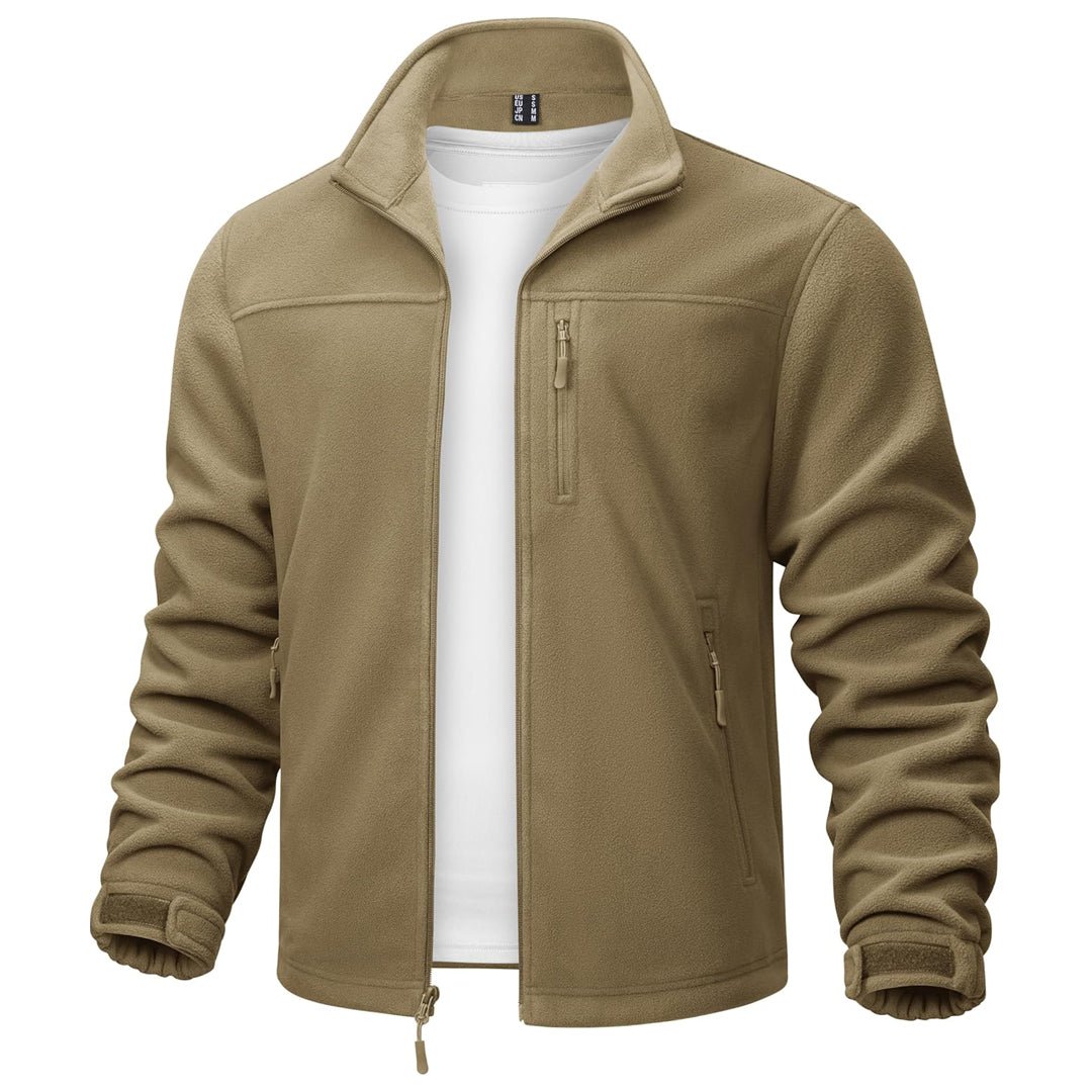 Men's lightweight polar fleece jacket windproof stand-up collar hiking outdoor navy blue slim fit