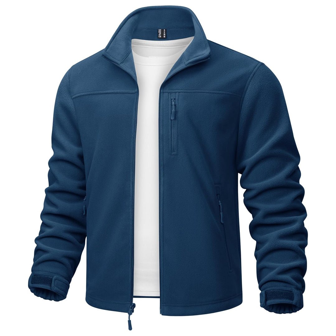 Men's lightweight polar fleece jacket windproof stand-up collar hiking outdoor warmth