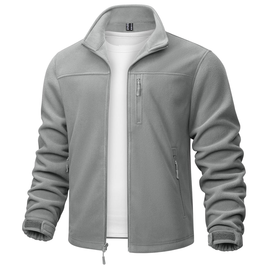Men's lightweight polar fleece jacket windproof stand-up collar hiking outdoor warmth slim fit