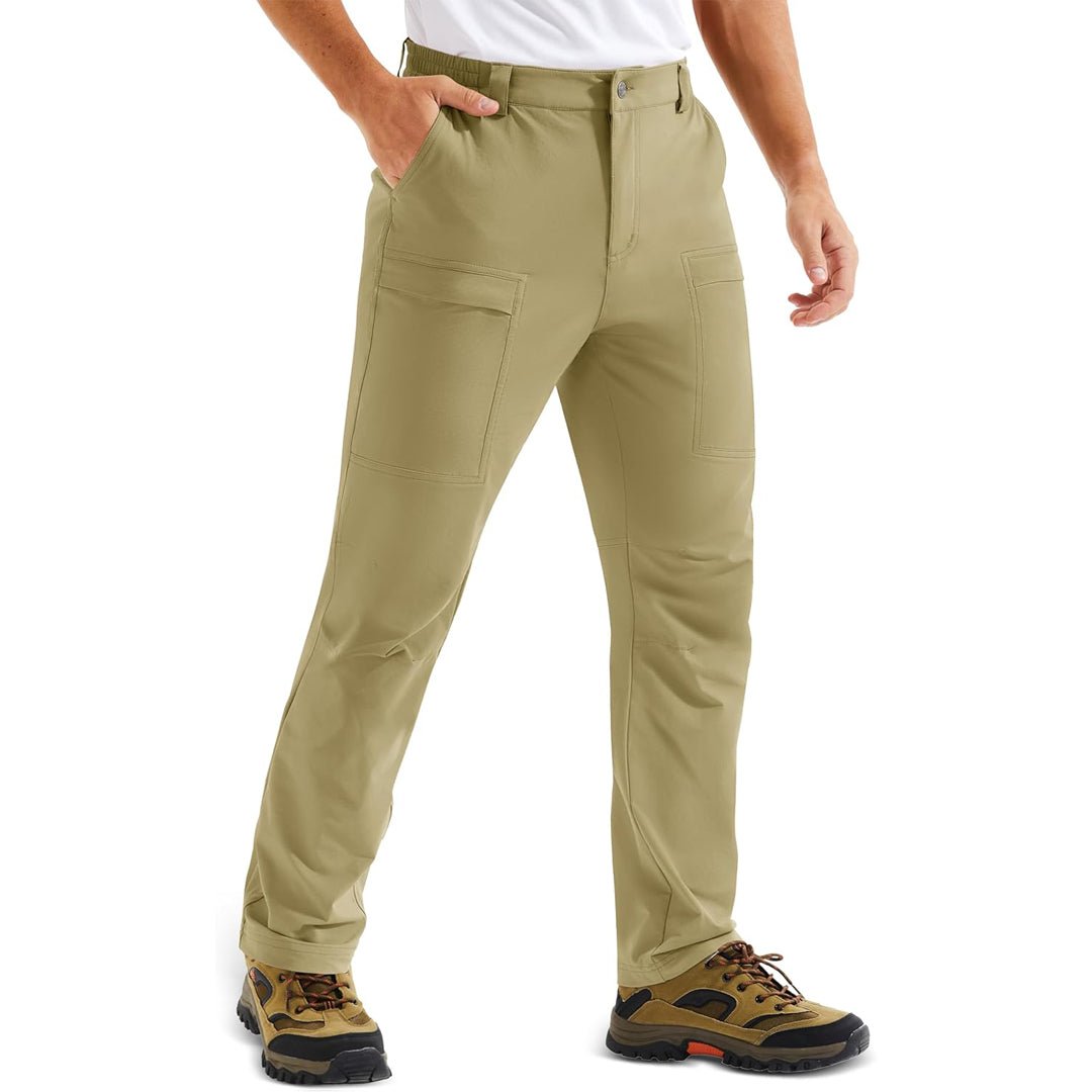 Men's lightweight quick-dry hiking pants, khaki ripstop nylon, relaxed fit with 7 utility pockets