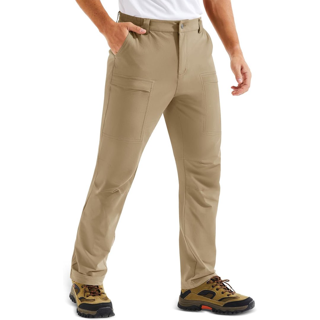Men's lightweight quick-dry hiking pants, khaki ripstop nylon blend with 7-pocket utility design