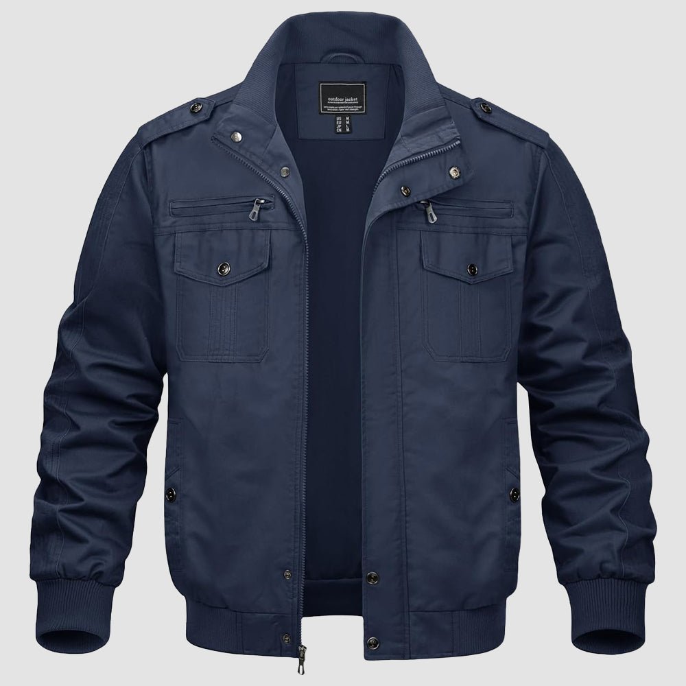 Men's lightweight military tactical cargo jacket windproof multi-pocket design in neutral tone