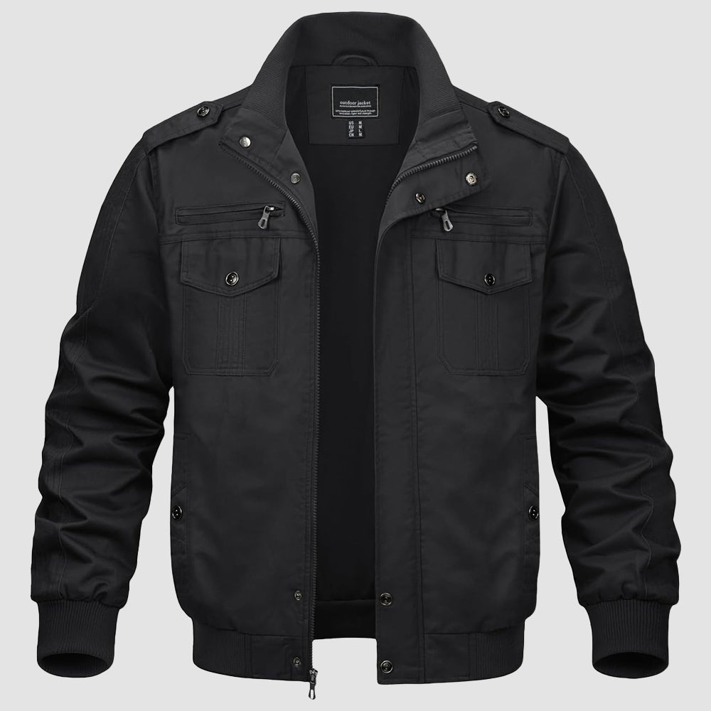 Men's lightweight tactical cargo jacket windproof military style with multi-pocket utility design