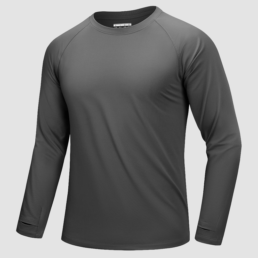 Men's long sleeve dry fit raglan running shirt with thumb holes, moisture-wicking quick-dry athletic fit