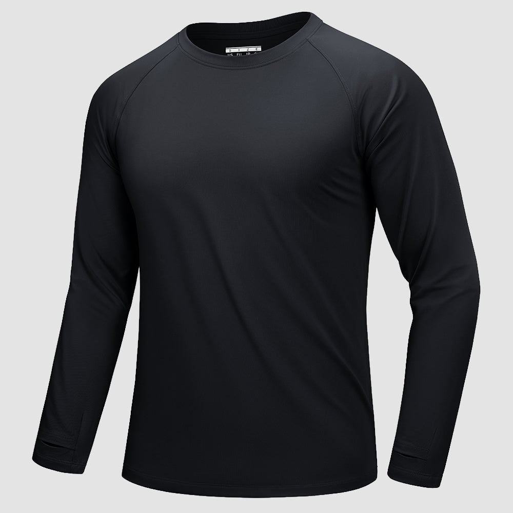 Men's long sleeve dry fit raglan running shirt with thumb holes, moisture-wicking quick-dry athletic fit