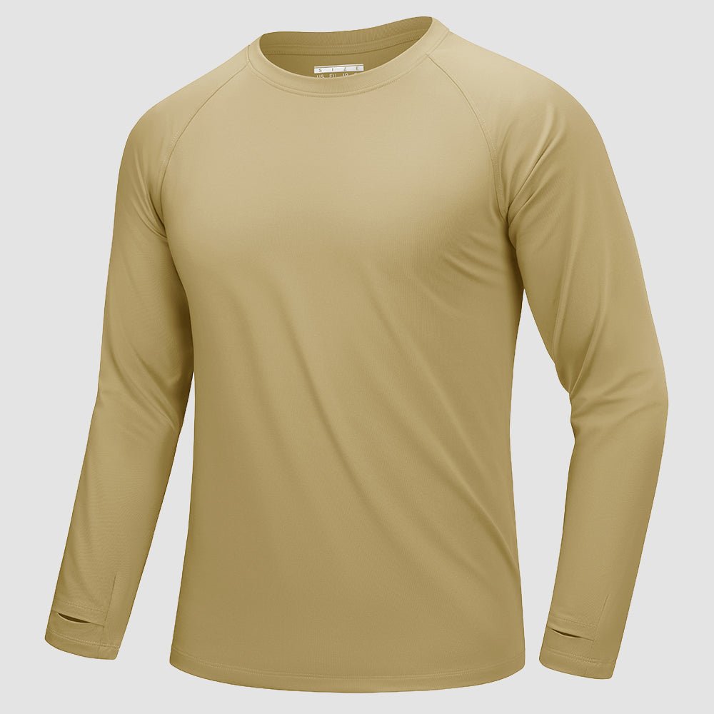 Men's long sleeve dry fit raglan running shirt with thumb holes, moisture-wicking athletic fit