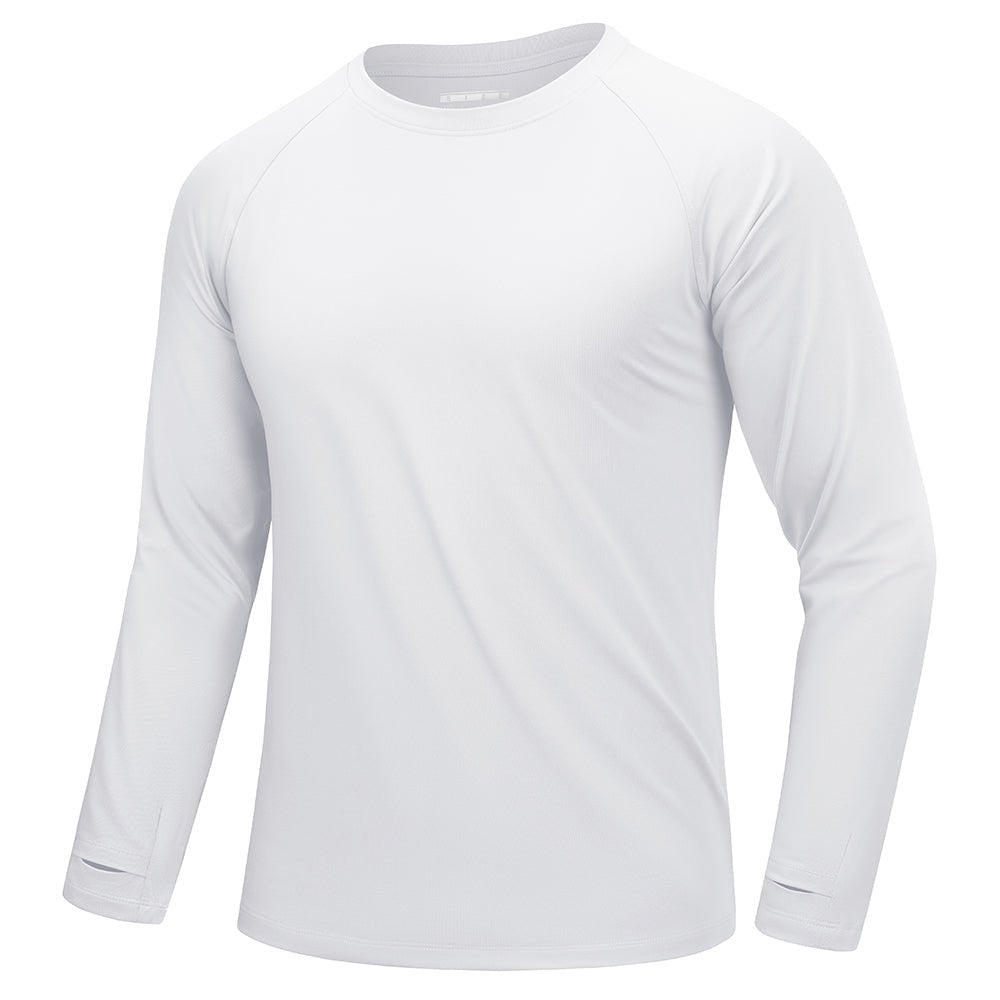 Men's long sleeve dry fit raglan running shirt with thumb holes, moisture-wicking quick-dry athletic fit