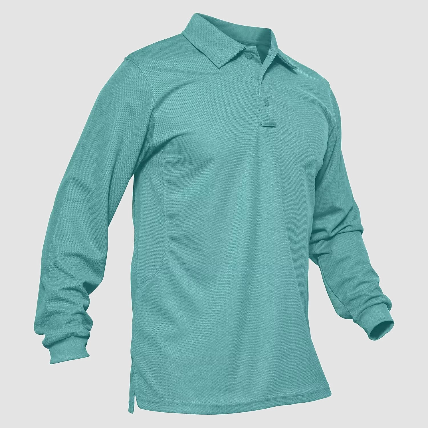 Men's long sleeve tactical polo shirt moisture-wicking quick dry 3-button placket spread collar