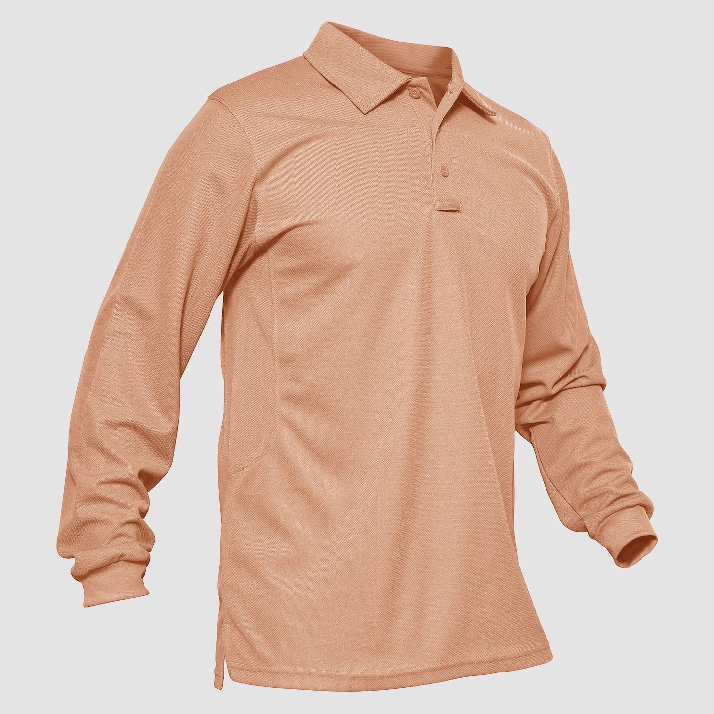 Men's long sleeve tactical polo shirt moisture-wicking quick dry performance top with 3-button placket