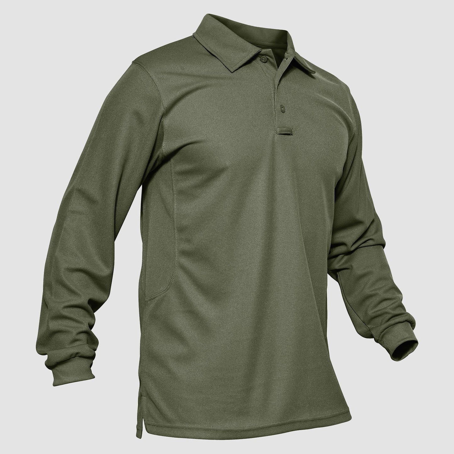 Men's long sleeve tactical polo shirt quick dry moisture wicking 3-button placket performance fit