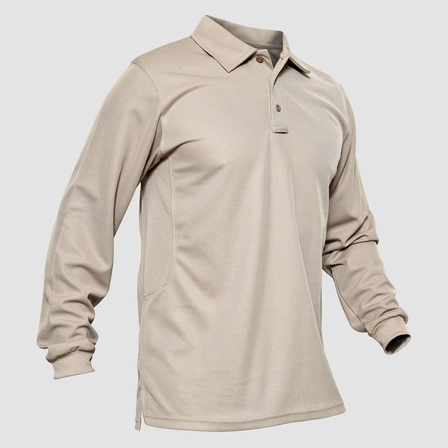 Men's long sleeve tactical polo shirt moisture-wicking quick dry performance top with 3-button placket