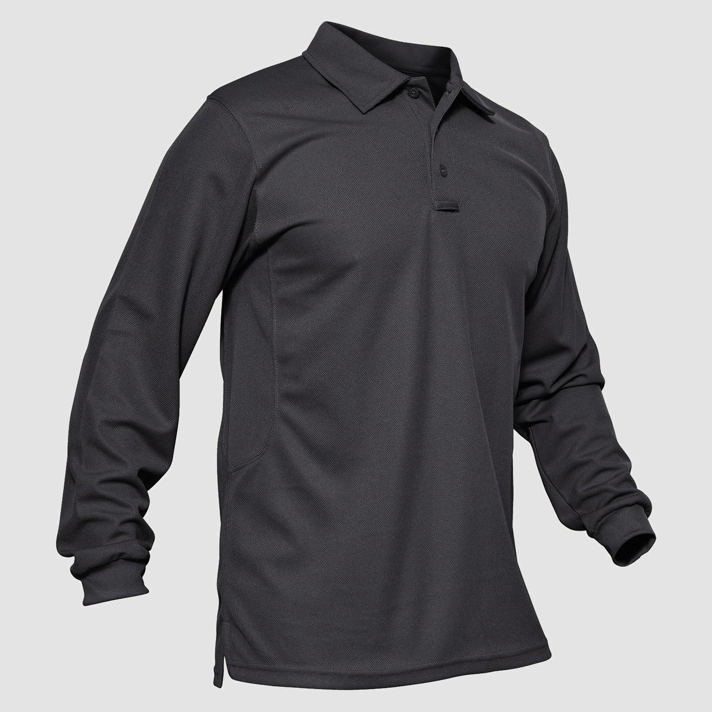 Men's long sleeve tactical polo shirt moisture-wicking quick dry performance top with 3-button placket