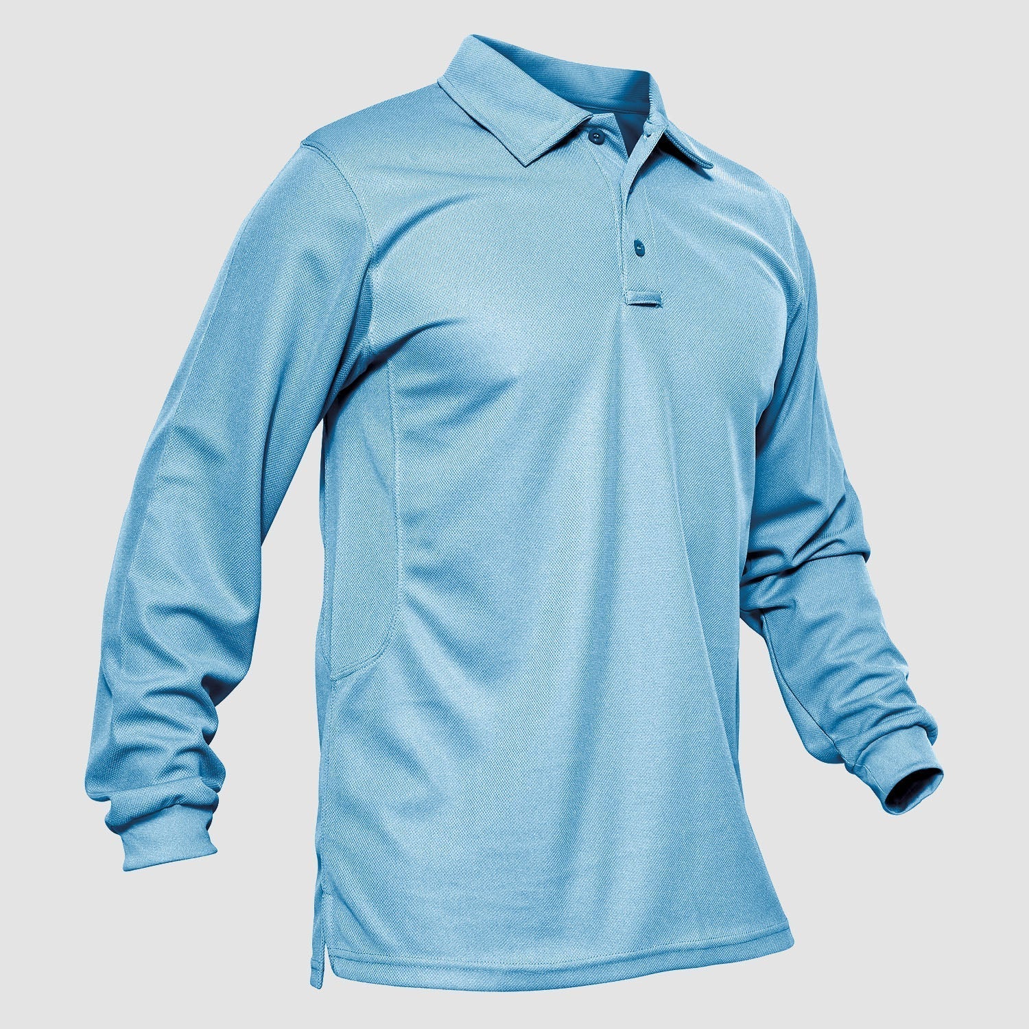 Men's long sleeve tactical polo shirt moisture-wicking quick dry performance top with 3-button placket