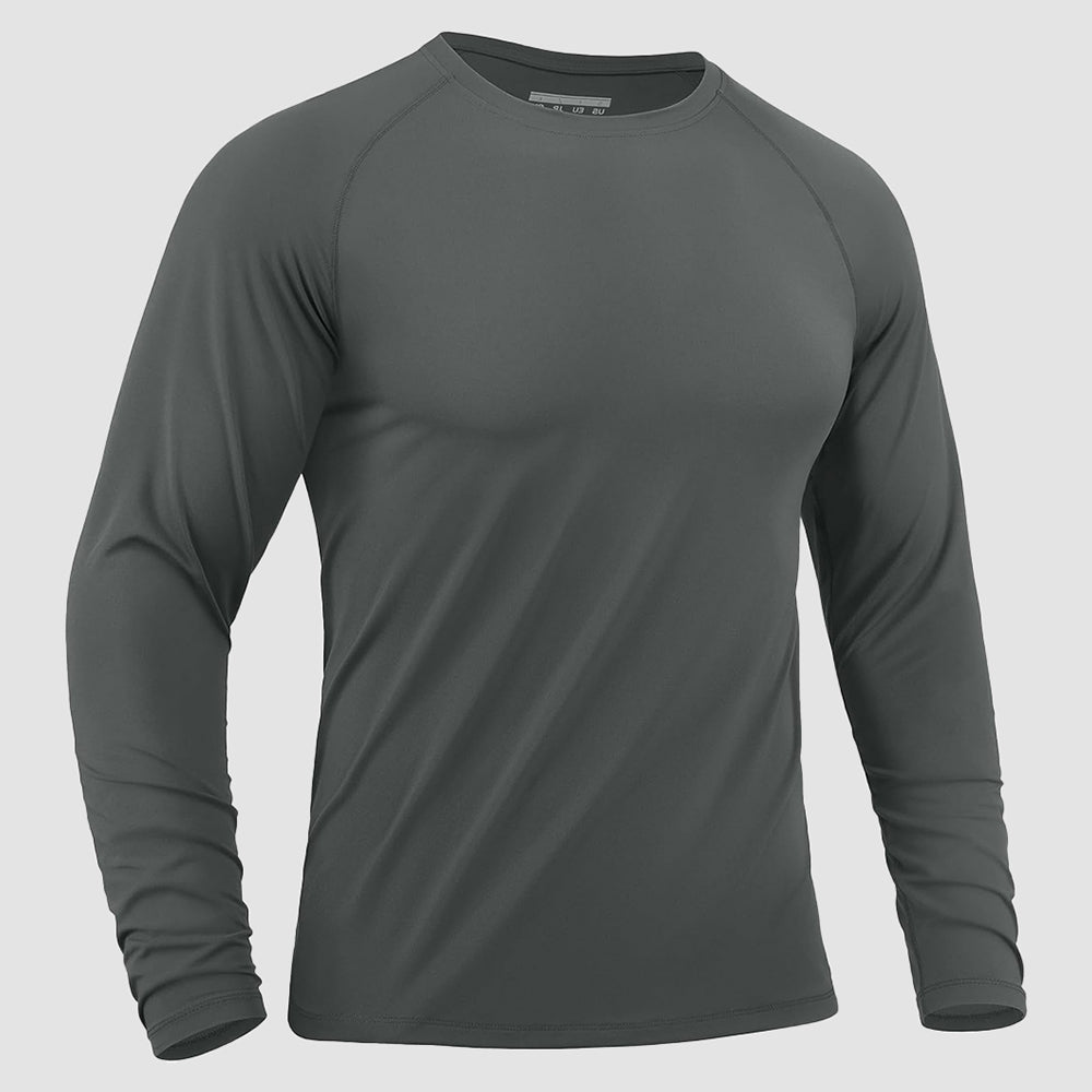 Men's long sleeve rash guard UPF 50+ swim shirt, lightweight stretchy polyester spandex, quick-dry