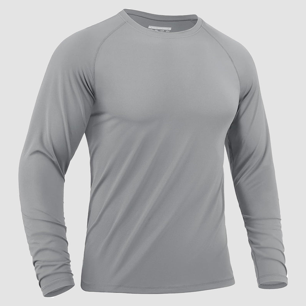 Men's long sleeve rash guard UPF 50+ swim shirt, lightweight stretchy polyester spandex, quick-dry active fit