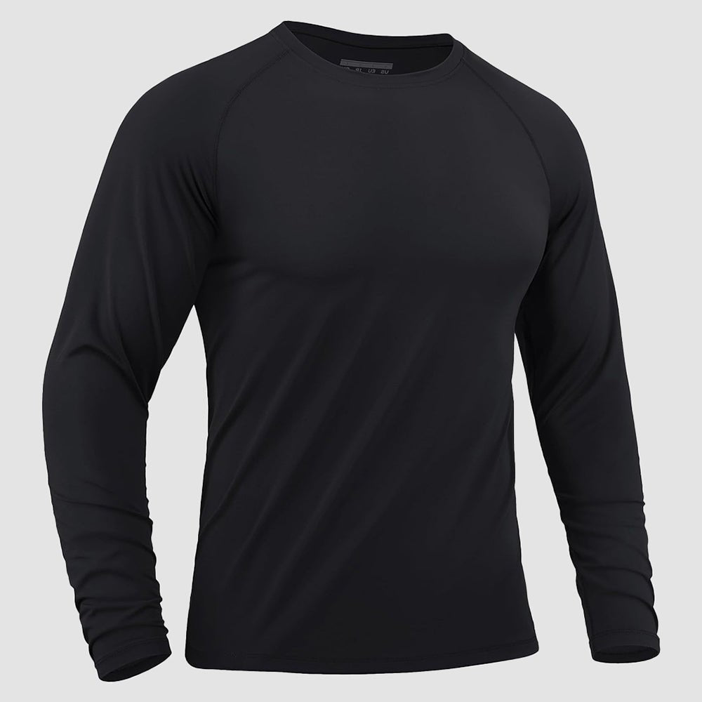 Men's long sleeve rash guard UPF 50+ swim shirt, lightweight stretchy polyester blend, quick-dry active fit