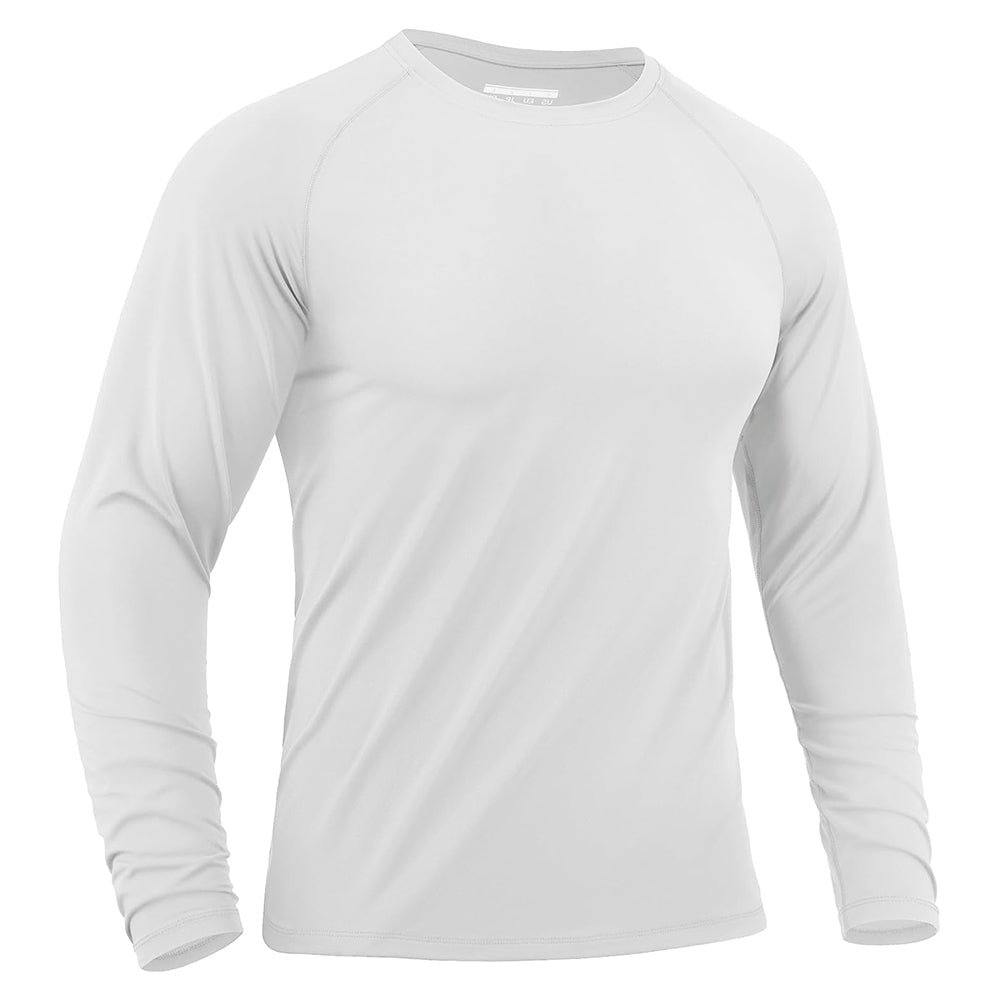 Men's long sleeve rash guard UPF 50+ swim shirt, lightweight stretchy polyester spandex, quick-dry active fit