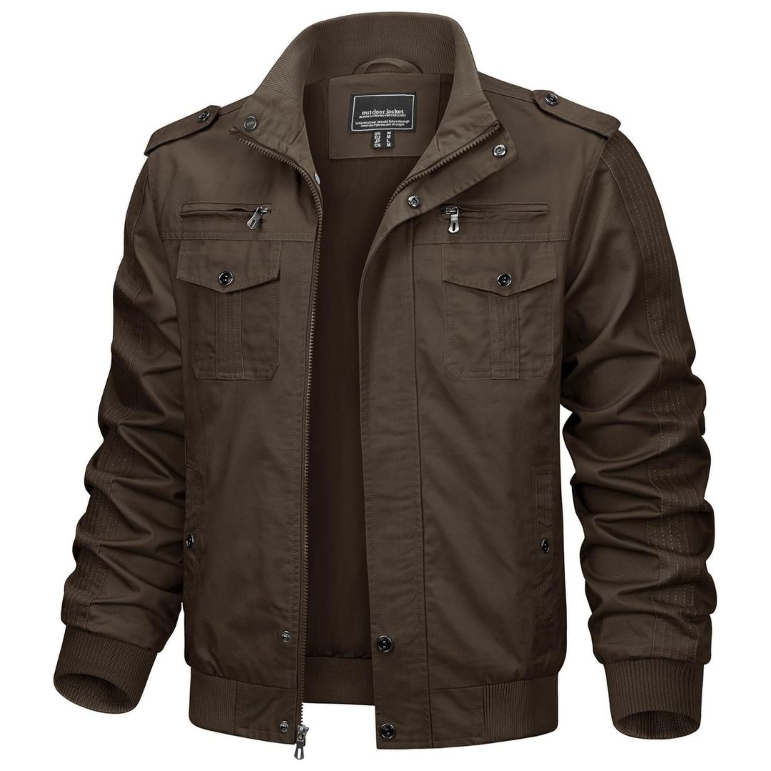 Men's lightweight cotton tactical jacket in army green windproof cargo style with military-inspired pockets