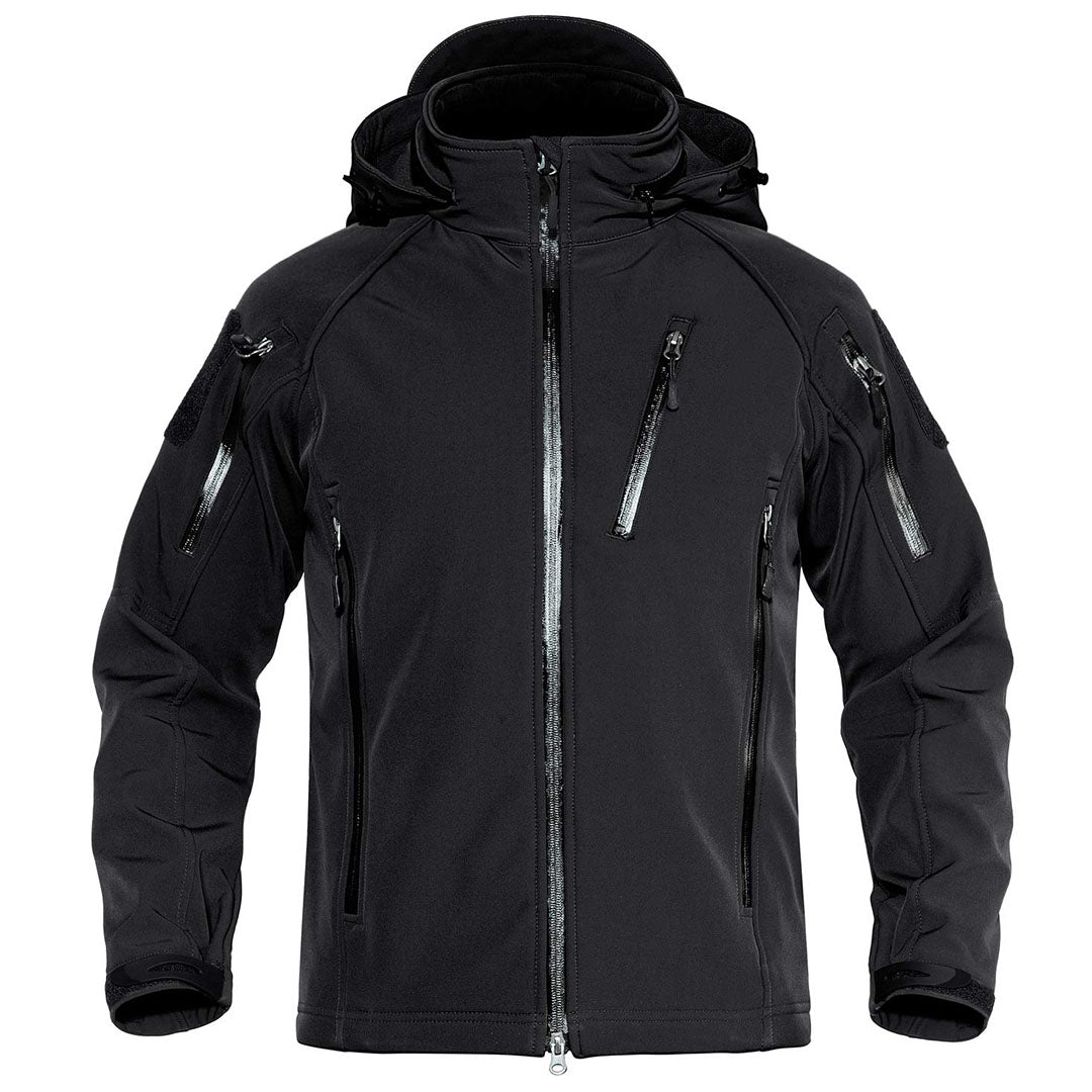 Men's tactical jacket water-resistant windproof fleece-lined softshell with detachable hood outdoor