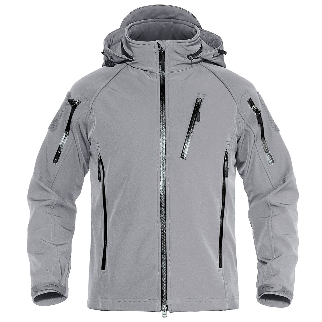 Men's tactical jacket water-resistant windproof fleece-lined with detachable hood for outdoor adventures