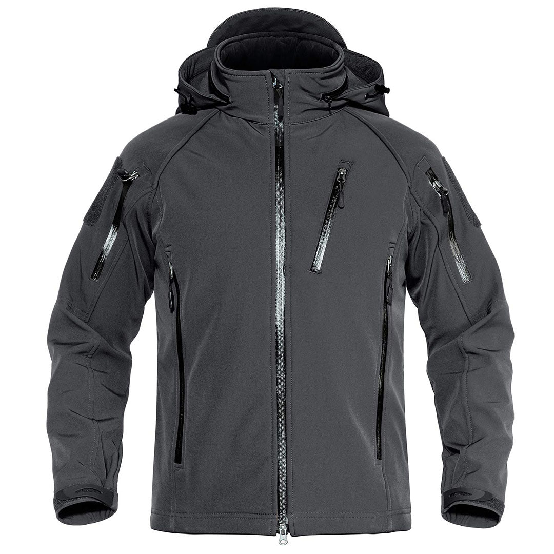Men's tactical jacket water-resistant windproof fleece-lined softshell with detachable hood