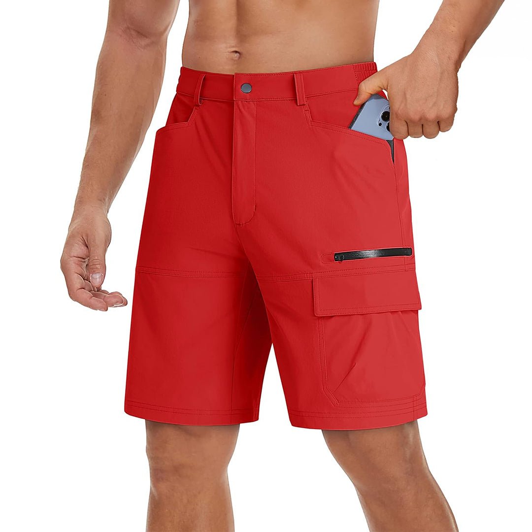 Men's quick-dry hiking cargo shorts in stretch nylon with elastic waistband for outdoor summer adventures