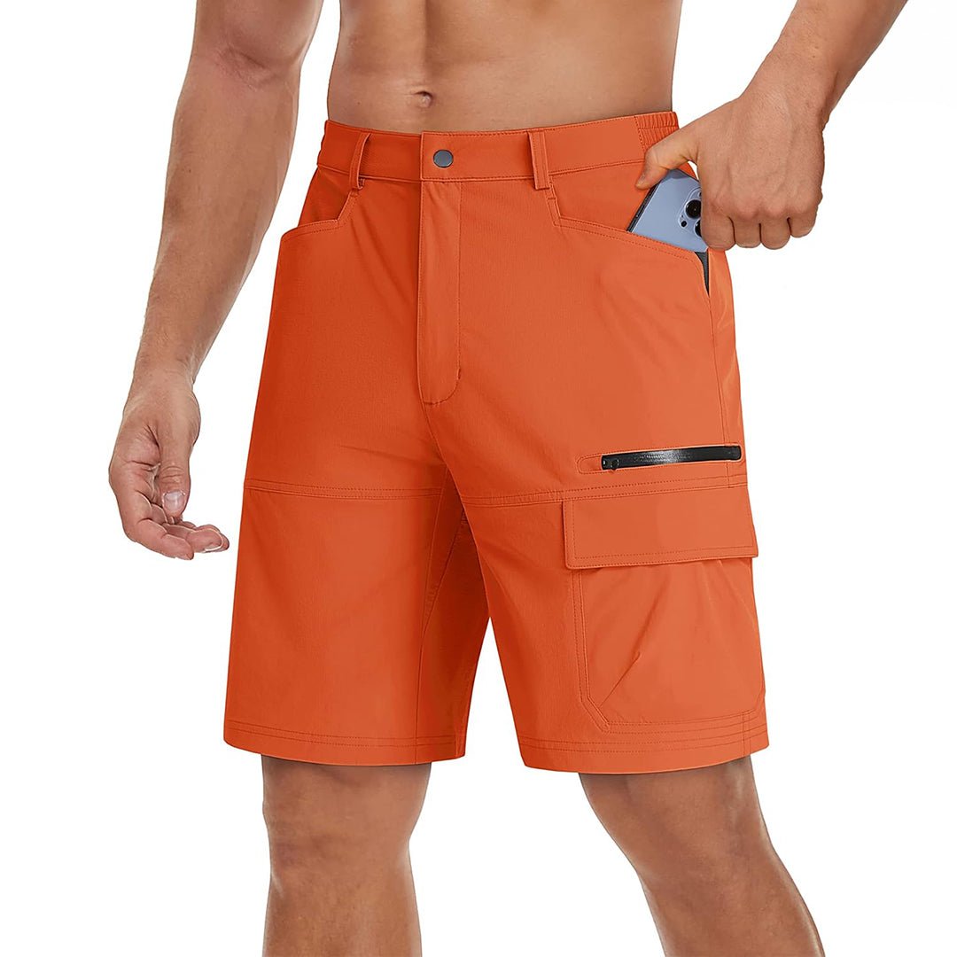 Men's quick-dry cargo hiking shorts in stretch nylon with elastic waistband and multi-pocket design