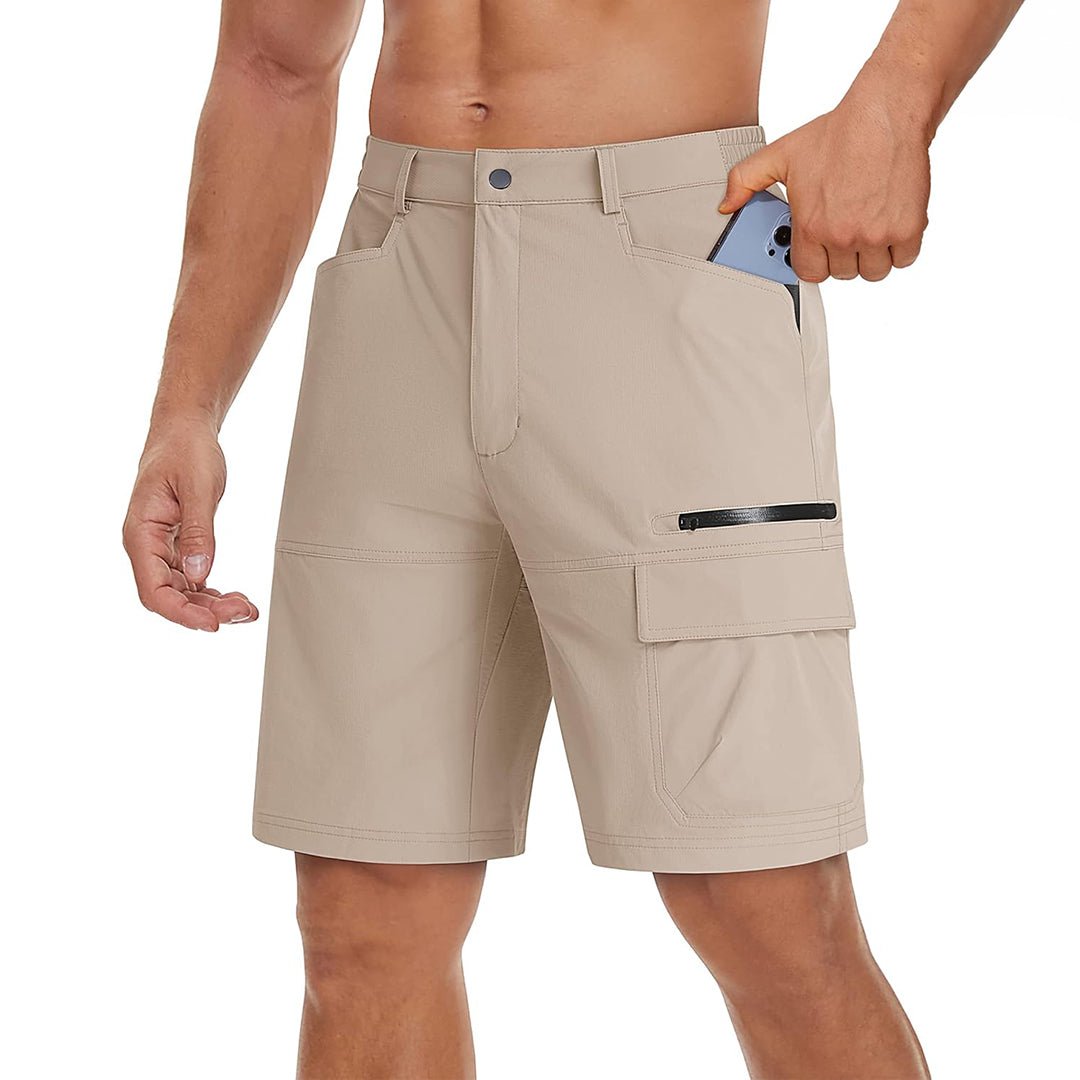 Men's quick-dry cargo hiking shorts stretch nylon elastic waistband multi-pocket outdoor summer fit