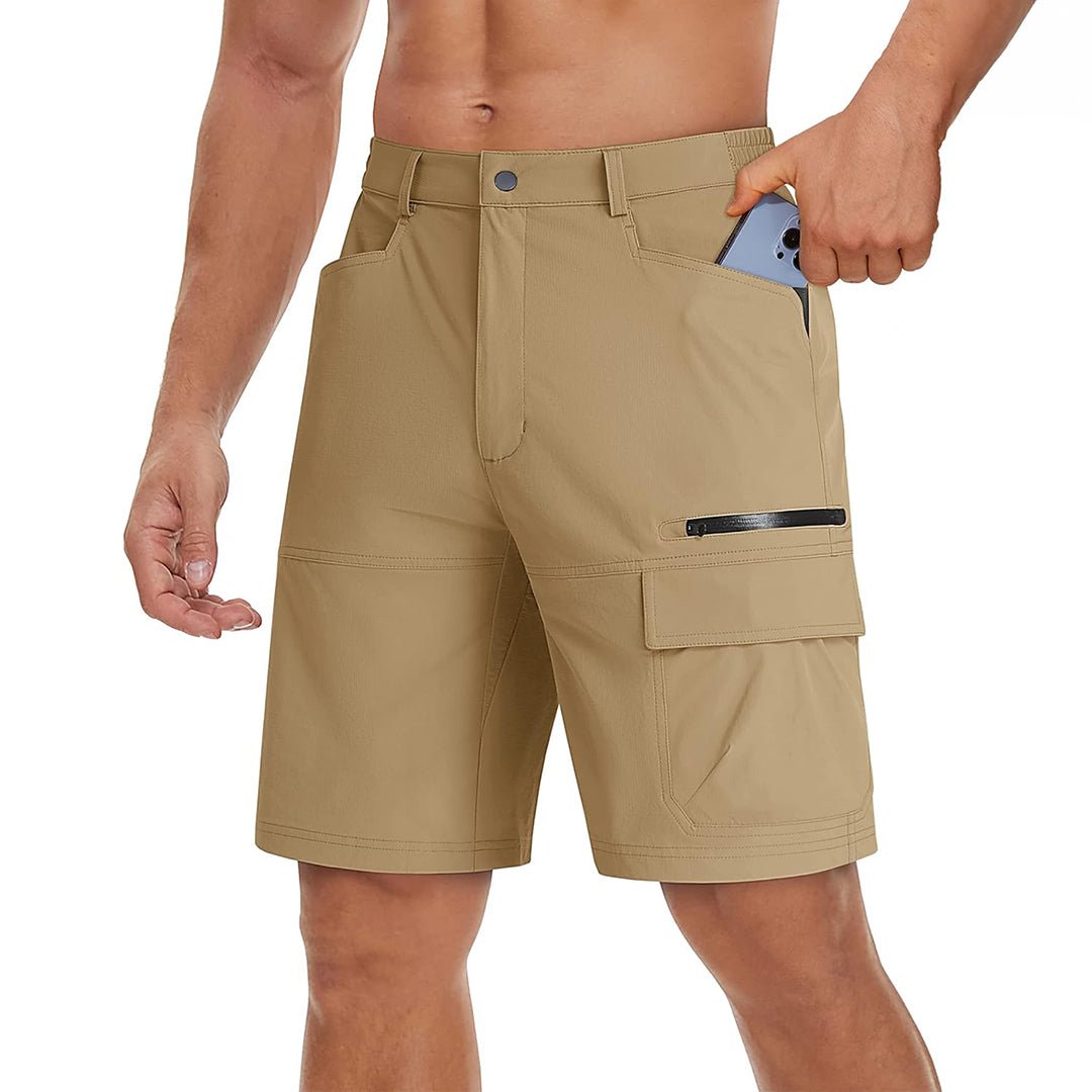 Men's quick-dry hiking cargo shorts stretch nylon elastic waistband outdoor summer adventures