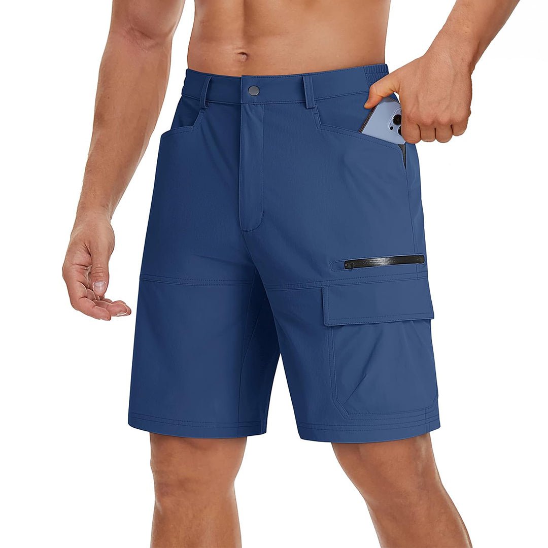 Men's quick-dry hiking cargo shorts in stretch nylon with elastic waistband for outdoor summer adventures