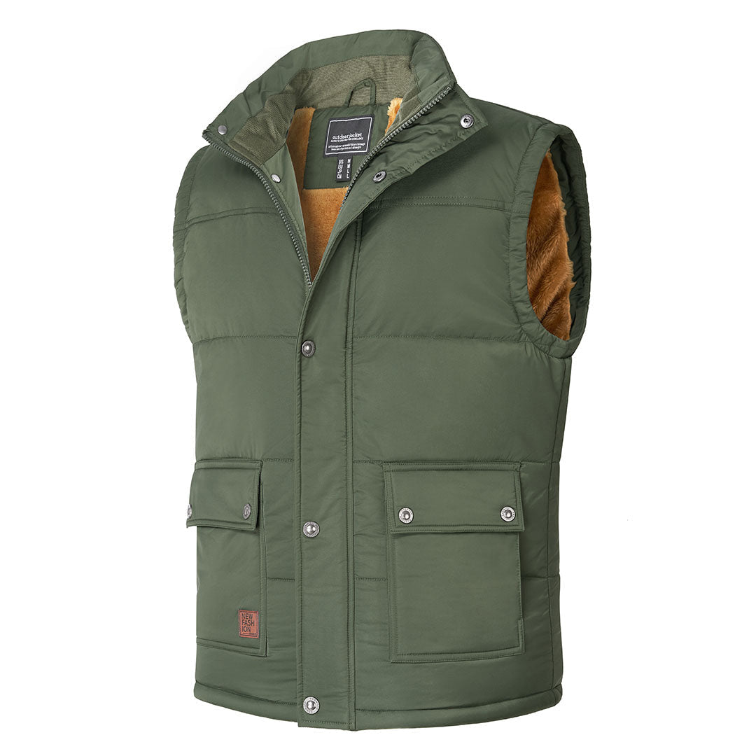 Men's fleece lined windproof hiking vest stand collar outdoor jacket for camping