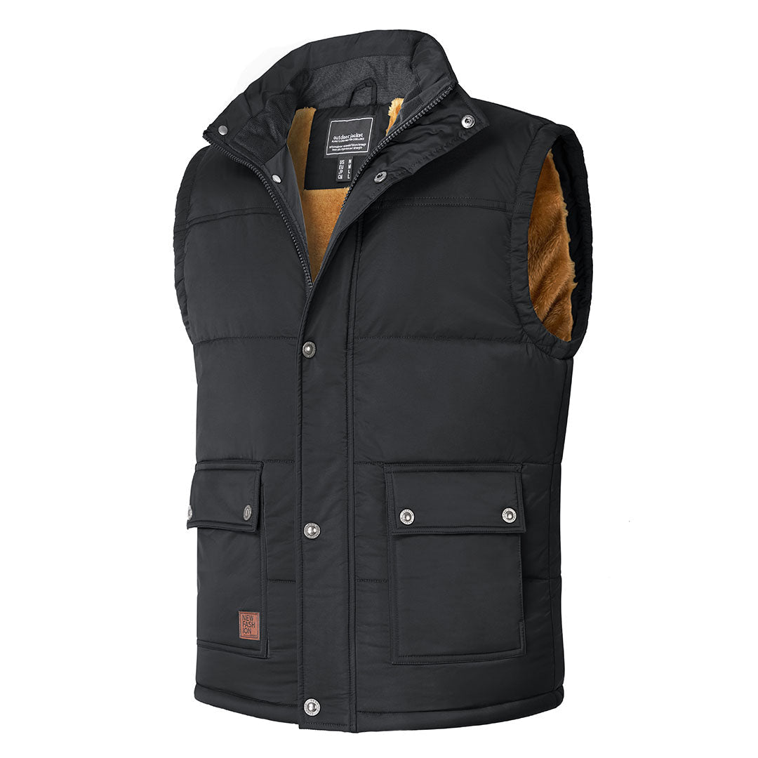 Men's windproof fleece-lined hiking vest with stand collar in outdoor performance fit